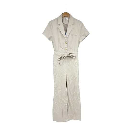 Rouso The Label Harper Collared Jumpsuit Striped Khaki Minimalist Womens XS New - Picture 4 of 13